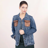 LC-ADJKT004-M Genuine leather Women Denim jacket dress