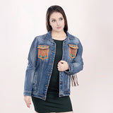 LC-ADJKT006-XL Genuine leather Women Denim jacket dress