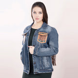 LC-ADJKT006-M Genuine leather Women Denim jacket dress