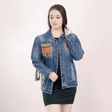 LC-ADJKT006-M Genuine leather Women Denim jacket dress