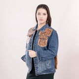 LC-ADJKT010-S Genuine leather Women Denim jacket dress