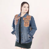 LC-ADJKT008-XL Genuine leather Women Denim jacket dress