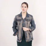 LC-ADJKT011-S Genuine leather Women Denim jacket dress