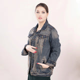 LC-ADJKT011-S Genuine leather Women Denim jacket dress