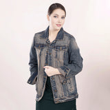 LC-ADJKT011-XL Genuine leather Women Denim jacket dress