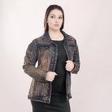 LC-ADJKT012-M Genuine leather Women Denim jacket dress