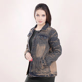 LC-ADJKT012-S Genuine leather Women Denim jacket dress