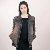 LC-ADJKT012-M Genuine leather Women Denim jacket dress