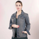 LC-ADJKT013-S Genuine leather Women Denim jacket dress