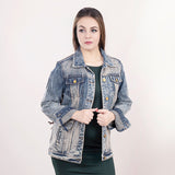 LC-ADJKT014-M Genuine leather Women Denim jacket dress