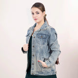 LC-ADJKT015-S Genuine leather Women Denim jacket dress