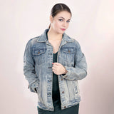 LC-ADJKT015-M Genuine leather Women Denim jacket dress