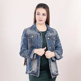 LC-ADJKT017-XXL Genuine leather Women Denim jacket dress