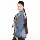 LC-ADJKT001-XXXL Genuine leather Women Denim jacket dress