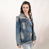 LC-ADJKT005-M Genuine leather Women Denim jacket dress