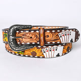 ADBLF205 Beautifully Hand Tooled Hand Painted Genuine American Leather Belt Men and Women Bling