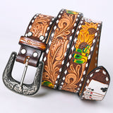 ADBLF205 Beautifully Hand Tooled Hand Painted Genuine American Leather Belt Men and Women Bling