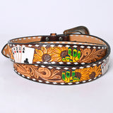 ADBLF205 Beautifully Hand Tooled Hand Painted Genuine American Leather Belt Men and Women Bling