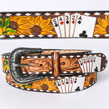 ADBLF205 Beautifully Hand Tooled Hand Painted Genuine American Leather Belt Men and Women Bling