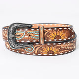 ADBLF206 Beautifully Hand Tooled Hand Painted Genuine American Leather Belt Men and Women Bling