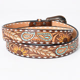 ADBLF206 Beautifully Hand Tooled Hand Painted Genuine American Leather Belt Men and Women Bling