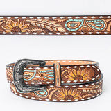 ADBLF206 Beautifully Hand Tooled Hand Painted Genuine American Leather Belt Men and Women Bling