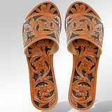 LC-ADFT104-9 carved genuine leather sandal footwear flip flop