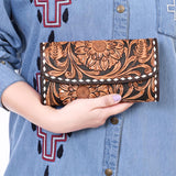 ADBGA363 Wallet Hand Tooled Genuine Western Leather Women Bag