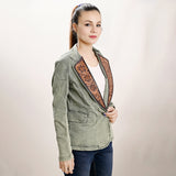 ADBZ023 Genuine leather Women Denim Blazer dress jacket