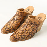 ADFT163 Hand Tooled Genuine Western Leather Mule Sliper Loafer