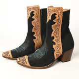 ADFT164 Tooled Boot stitched Genuine Western Suede Leather Long Boot