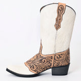 ADFT166B Hand Tooled Hair On Genuine Western Leather Long Boot