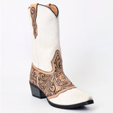 ADFT166B Hand Tooled Hair On Genuine Western Leather Long Boot