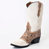 ADFT166B Hand Tooled Hair On Genuine Western Leather Long Boot