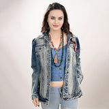 ADJKT018 Genuine leather hand Women Denim jacket dress