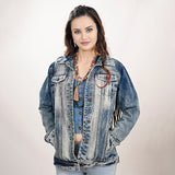 ADJKT018 Genuine leather hand Women Denim jacket dress