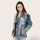 ADJKT018 Genuine leather hand Women Denim jacket dress