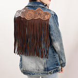 ADJKT018 Genuine leather hand Women Denim jacket dress