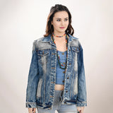 ADJKT019 Genuine leather hand Women Denim jacket dress