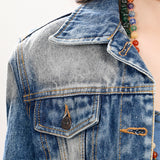 ADJKT019 Genuine leather hand Women Denim jacket dress