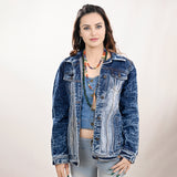 ADJKT020 Genuine leather hand Women Denim jacket dress