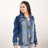 ADJKT020 Genuine leather hand Women Denim jacket dress