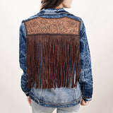 ADJKT020 Genuine leather hand Women Denim jacket dress