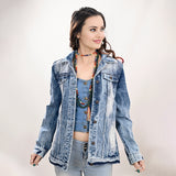 ADJKT022 Genuine leather hand Women Denim jacket dress