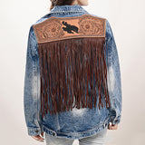 ADJKT022 Genuine leather hand Women Denim jacket dress