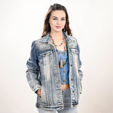 ADJKT023 Genuine leather hand Women Denim jacket dress