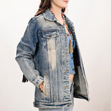 ADJKT023 Genuine leather hand Women Denim jacket dress