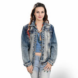 ADJKT027 Genuine leather hand Women Denim jacket dress