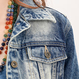 ADJKT027 Genuine leather hand Women Denim jacket dress