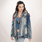 ADJKT027 Genuine leather hand Women Denim jacket dress